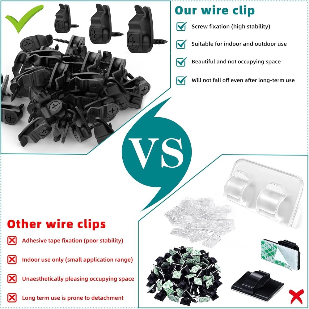 Versatile String Light Clips for Indoor/Outdoor Use - Weatherproof Black Hooks