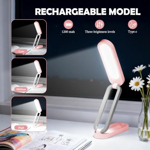 Rechargeable LED Desk Lamp, Foldable Portable Table Light with 3 Brightness