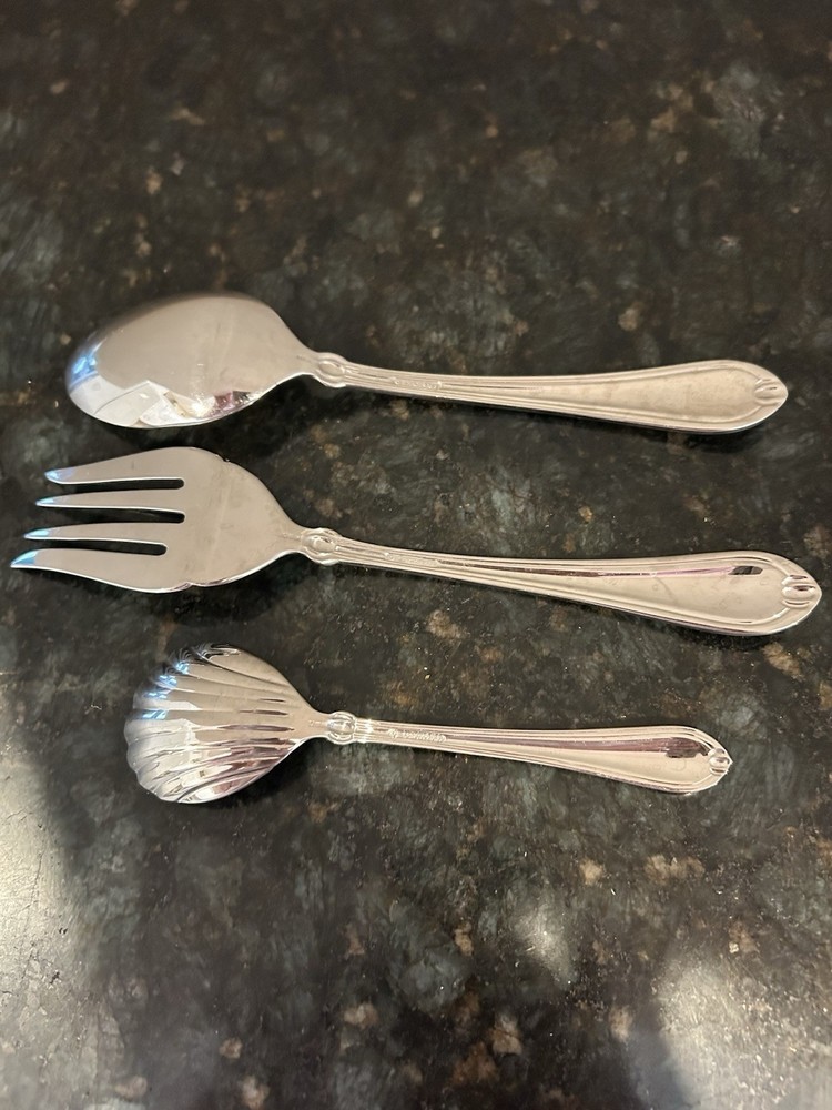 Lenox Ellison Stainless Hostess Serving Set - Cold Meat Fork Sugar Shell Spoon