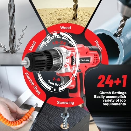 20v Cordless Drill Set, Power Electric Kit 21V - 1 Batteries -Red- Basic
