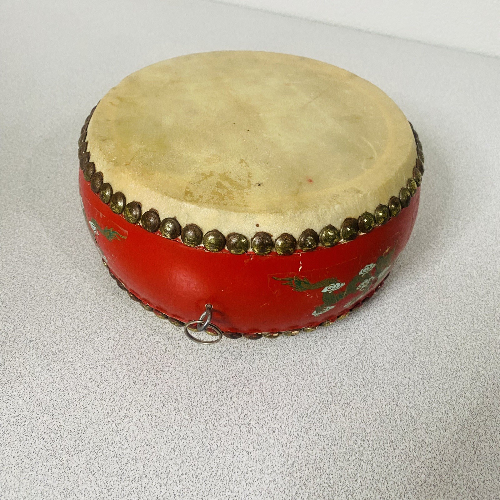 Chinese Red Dragon Dance Drum Double Sided Traditional Festival Parade Tanggu