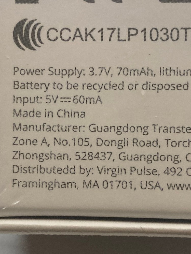 Virgin Pulse Max Buzz Activity Tracker - Black NEW Free Post