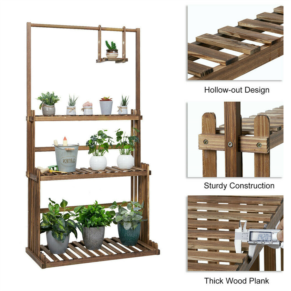 3 Tier Plant Shelf Hanging Bar Plant Stand Flower Rack for Garden Patio Balcony