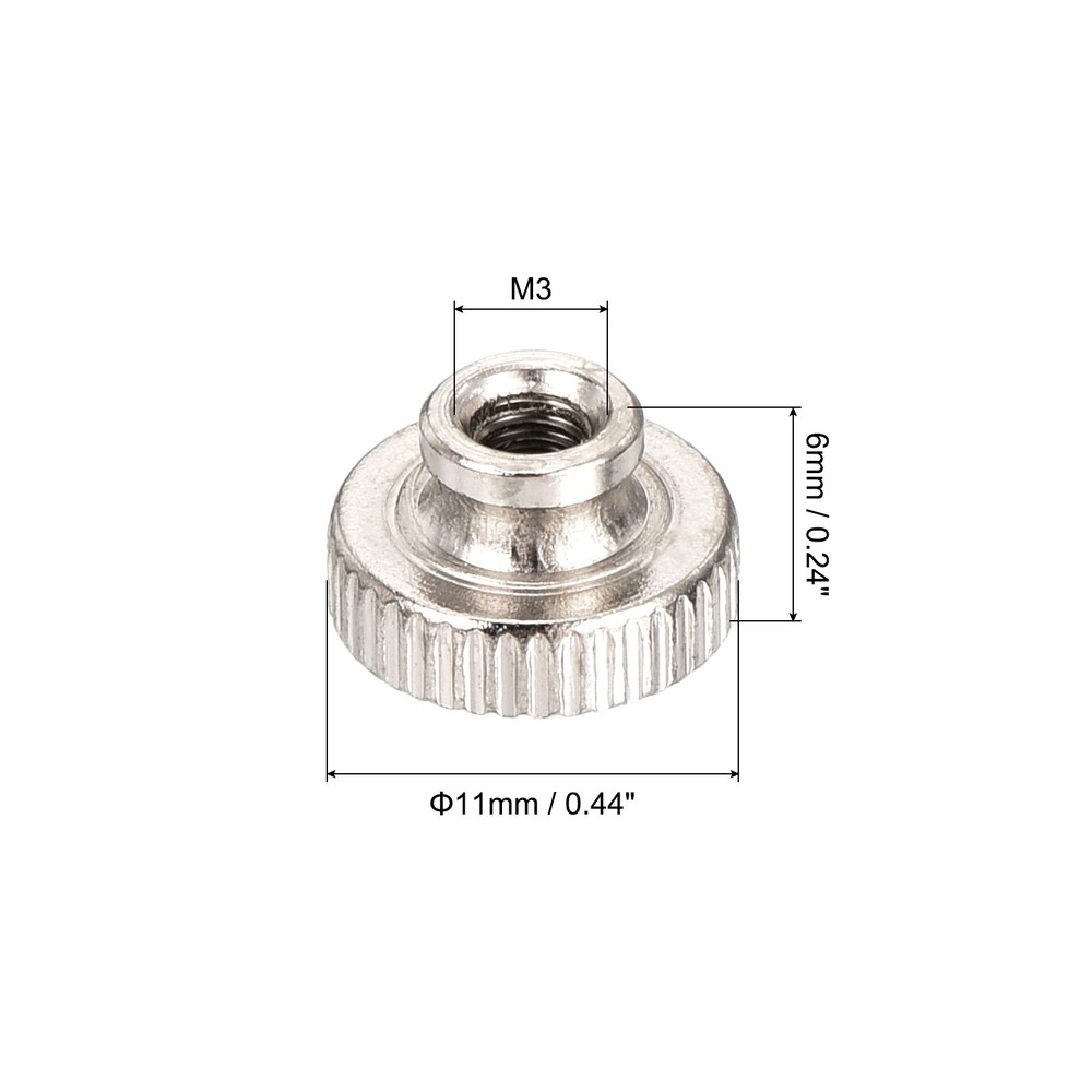 30Pcs Knurled Thumb Nut M3x0.5 Iron Round Knobs nickel plating Silver Tone