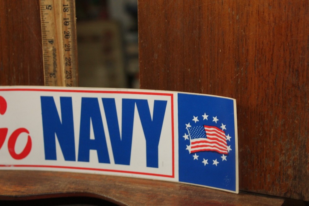Vintage Bumper Sticker Go Navy
