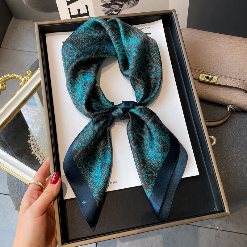 100% Mulberry Silk 27" Square Scarf Women Neckerchief Wrap Black Blue Paisley