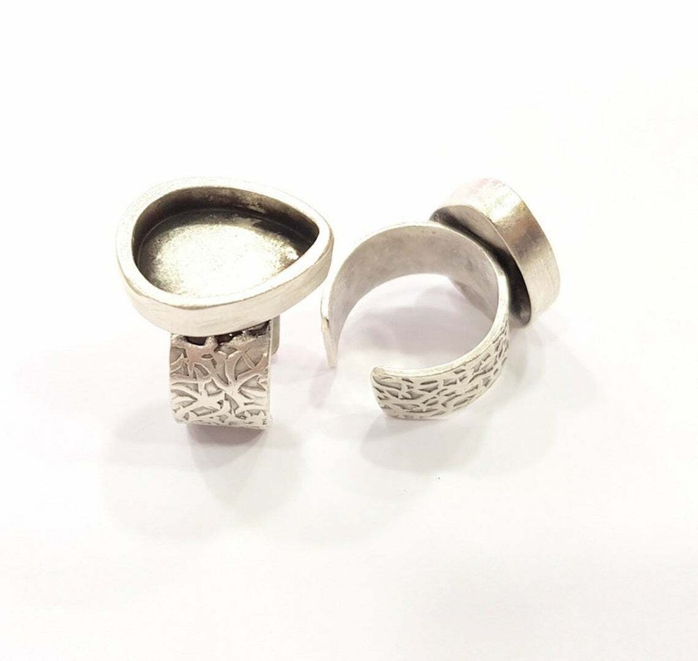 Drop Blank Ring Setting Cabochon Base inlay Back Mounting Adjustable Silver