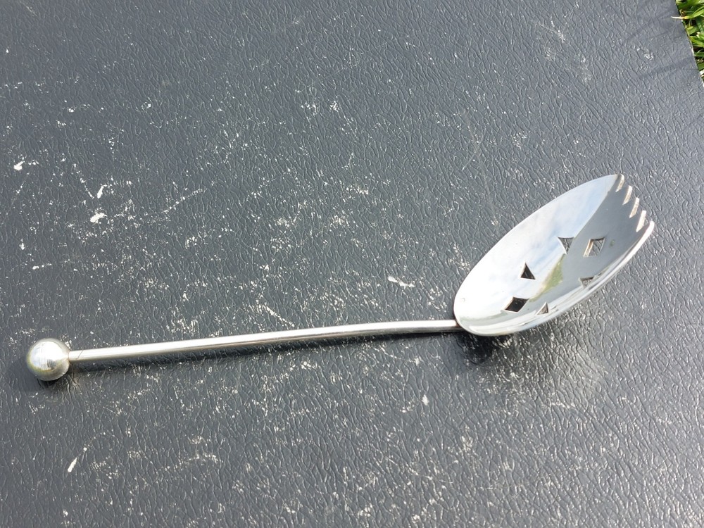 Antique 8" Silver Plated Ice /Absinthe Spoon, Mote Spoon, Cocktail Strainer Fork