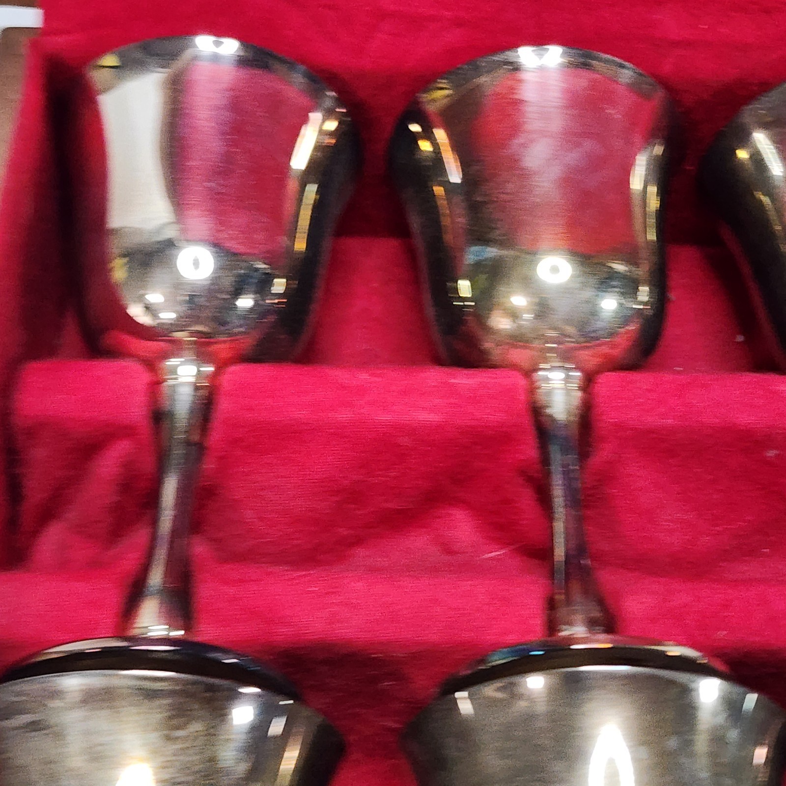 Set of 8 Vtg SALEM Portugal Silverplate water/wine Chalices/Goblets, 6.75" Case