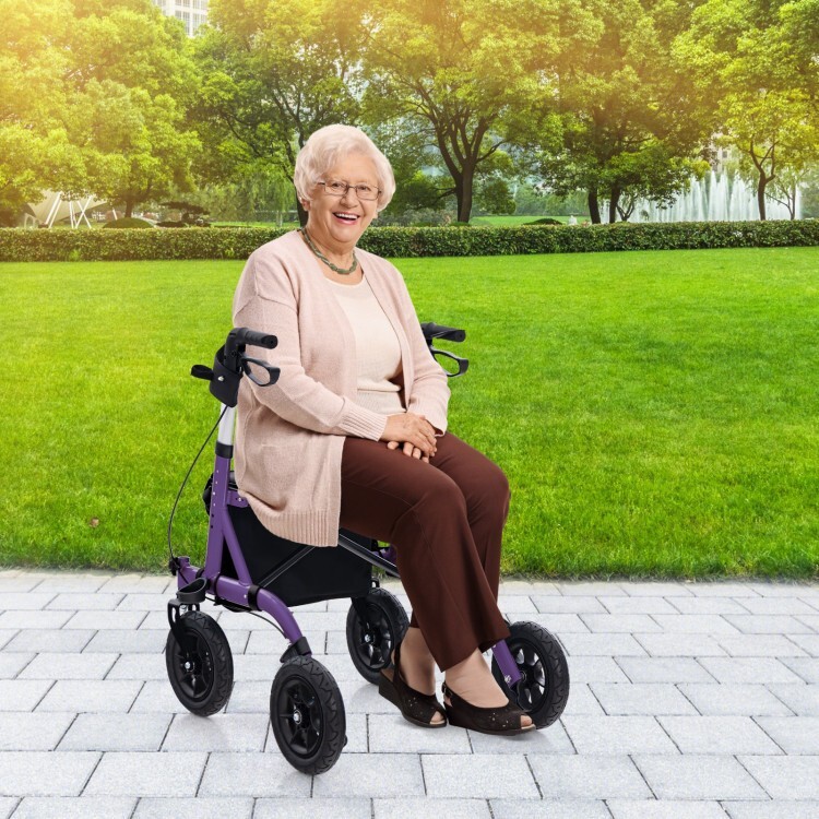 6 Level Adjustable Portable Foldable Senior Rollator Walker w/ Comfortable Seat