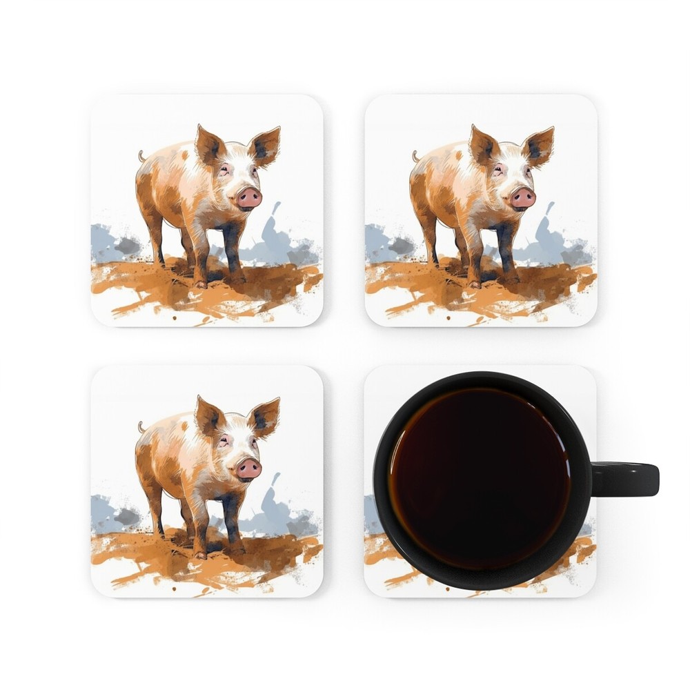 Rustic Pig Cork Coaster Set | Simply Rustic Collection