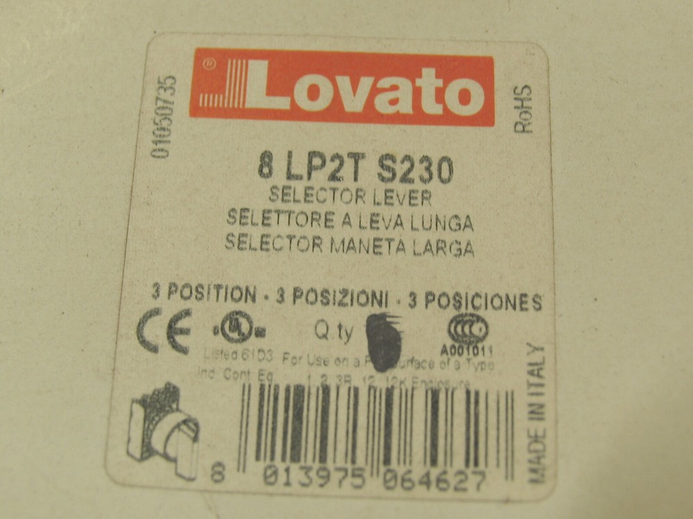 one 3-Position Selector Lever (LOVATO #8LP2TS230) with Base