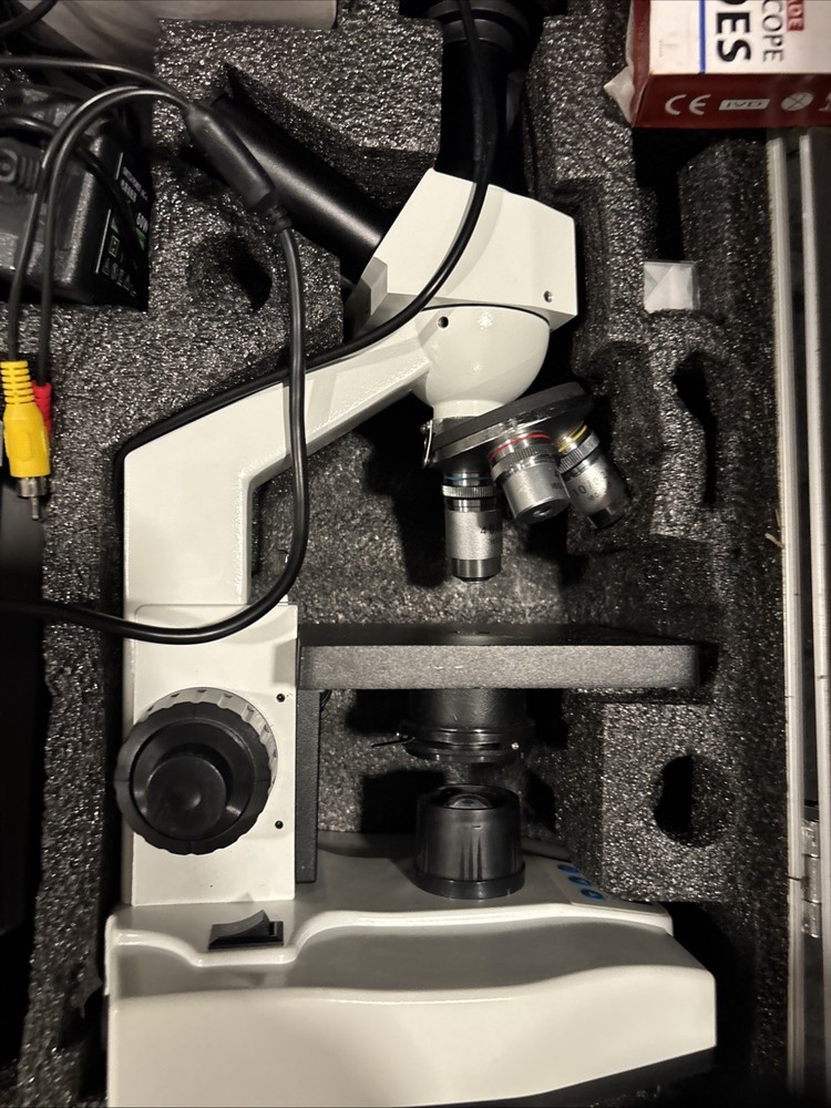 Laboratory Microscope With Slides, Screen, Charger, And Case