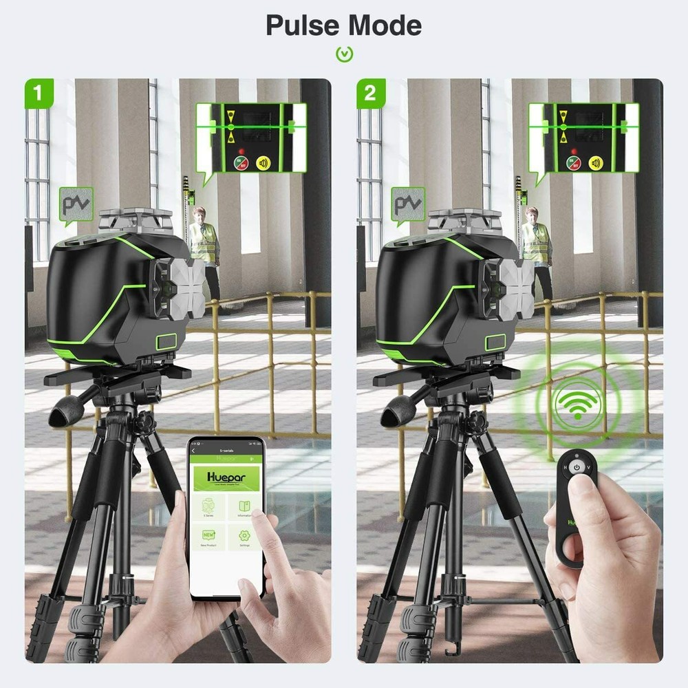 Huepar 4D Green Cross Line Laser Level Bluetooth & Remote Control With Hard Case