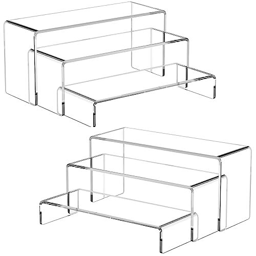 6 Pack Clear Acrylic Display Risers 3 Large Sizes for Shelf Dessert Cupcake