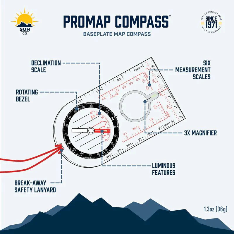 SunCo ProMap Compass Ultra Lightweight Baseplate Map Compass