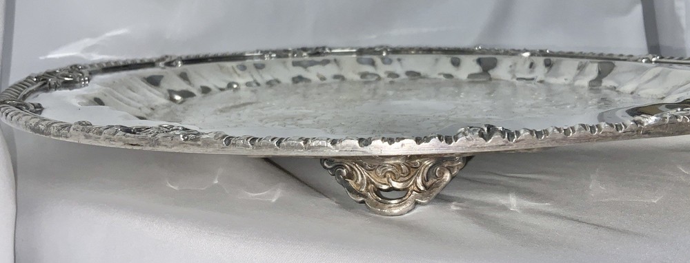 Vintage Coronet Silver on Copper 15-1/2" Round Ornate Footed Serving Tray