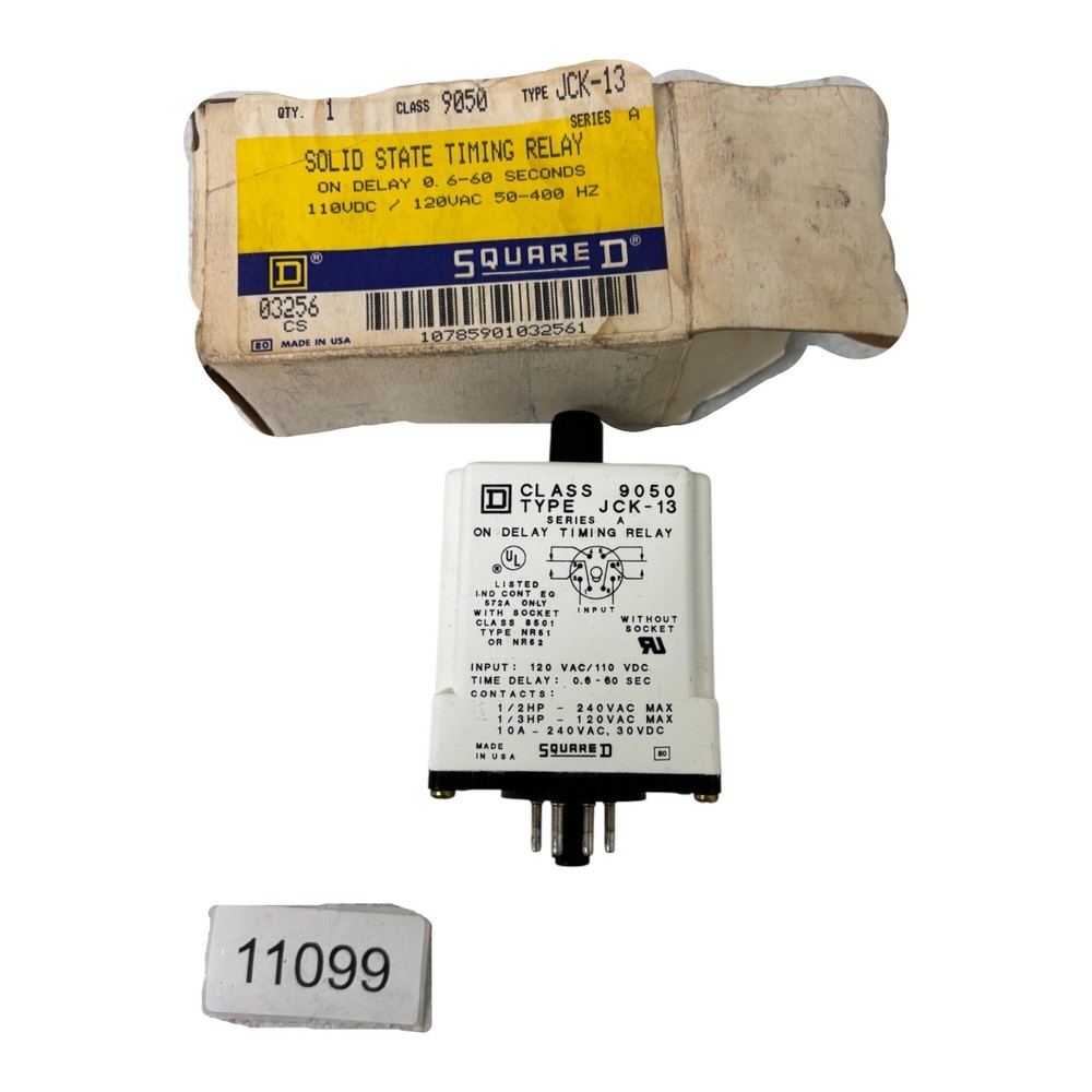 Square D Solid 9050JCK-13 Solid State Timing Relay on Delay, 0.6-60 Sec New