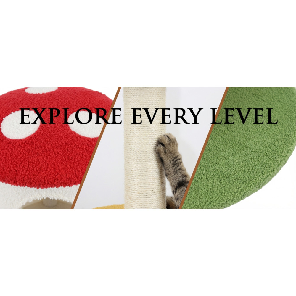 Mushroom Cat Tree with Large Condo Platform Ladder Multi Level Cat Tower