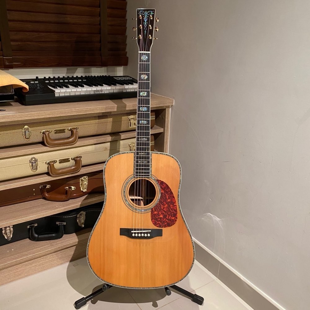 Custom 41 Inch Solid Cedar Acoustic Guitar Abalone Ebony Fingerboard Open Tuner
