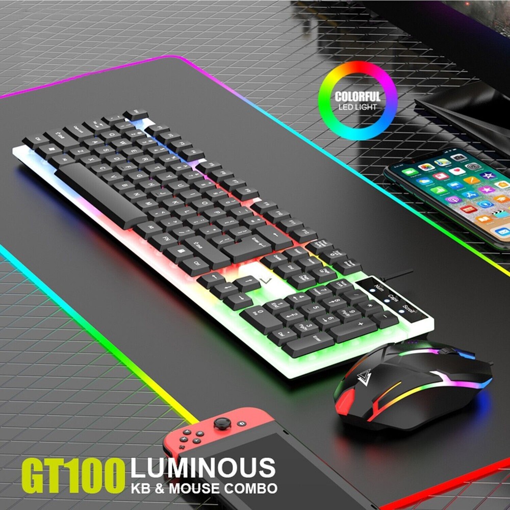 Gaming Keyboard And Mouse LED Light Backlit Mechanical Feel For Computer Desktop
