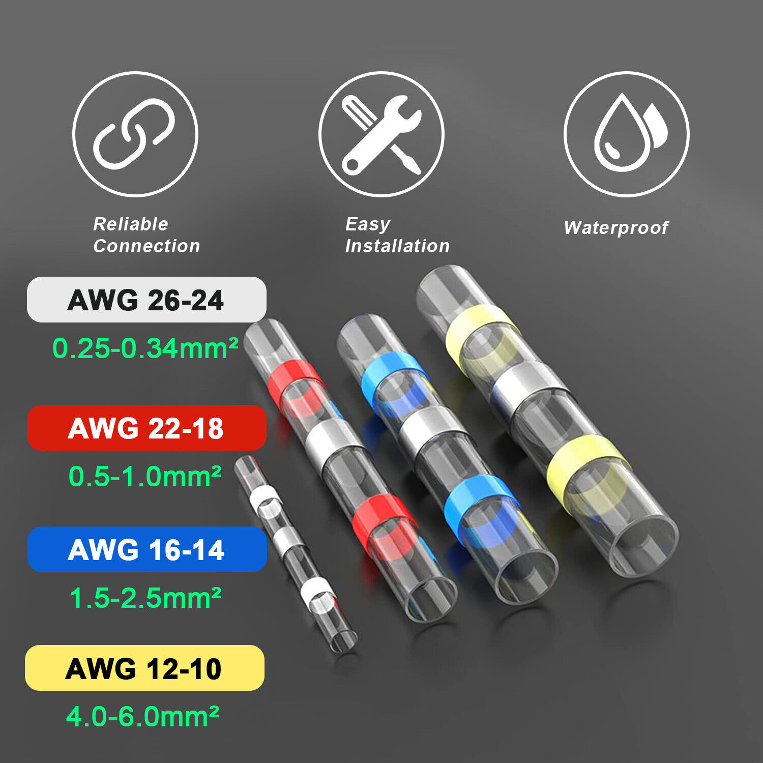 150PCS Solder Sleeve Seal Heat Shrink Butt Wire Connectors Terminals Waterproof