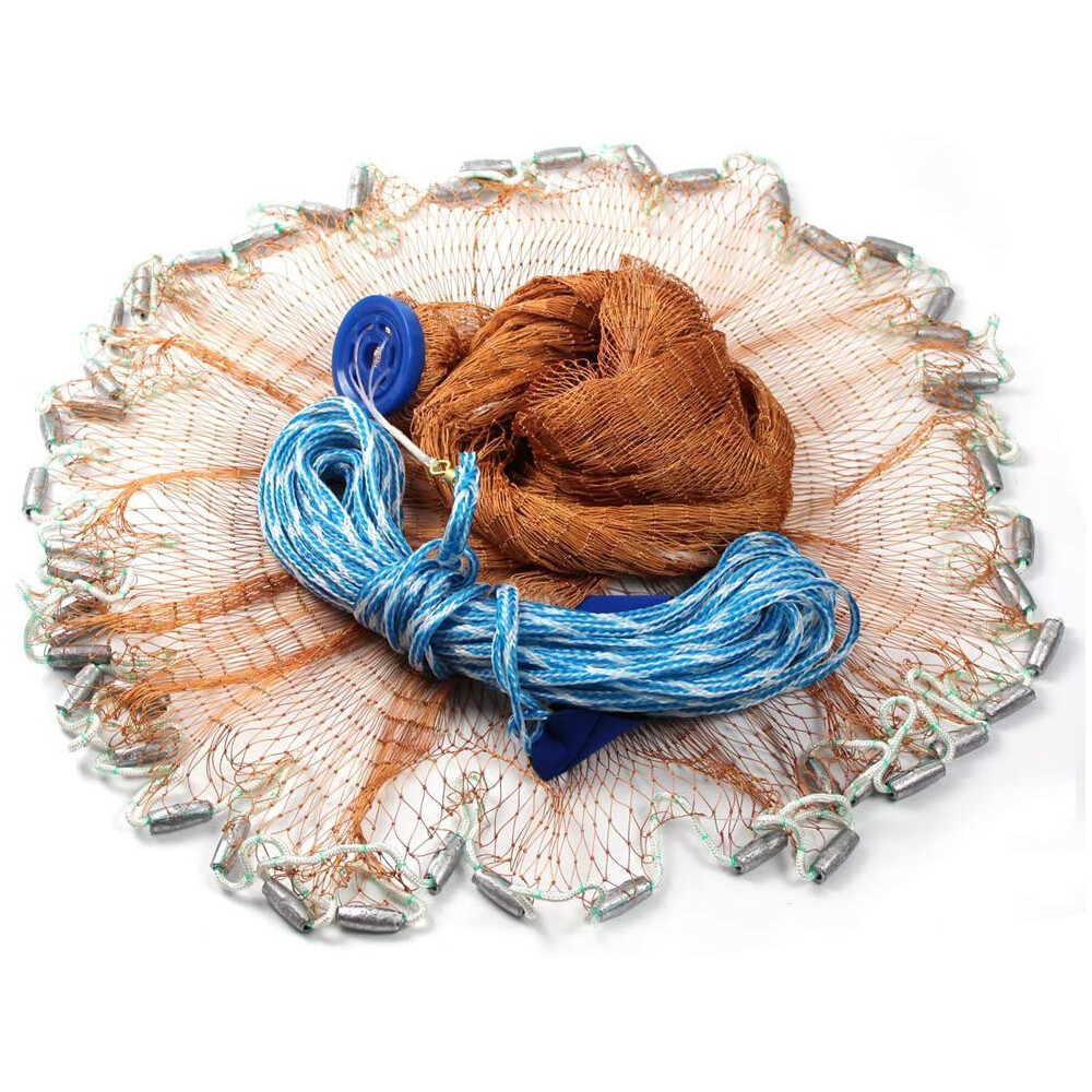 Hand Cast Fishing Net Easy Throw Bait Strong Tire Line Mesh w/ Sinker 8/12/16FT