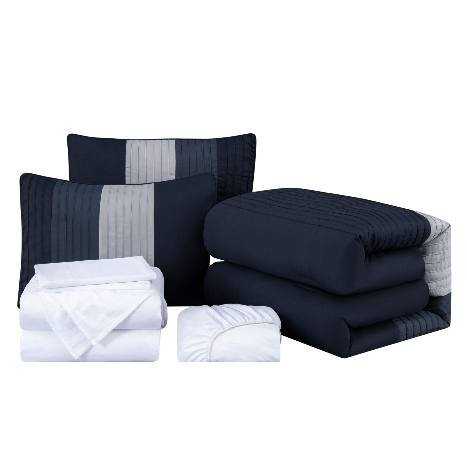 Chezmoi Collection 7-Piece Pleated Stripe Bed in a Bag Comforter Set with Sheets