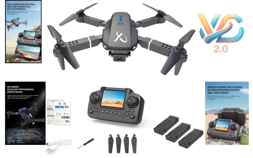 Falcon X 4K Drone with Remote LCD Screen Foldable Camera 3 Batteries