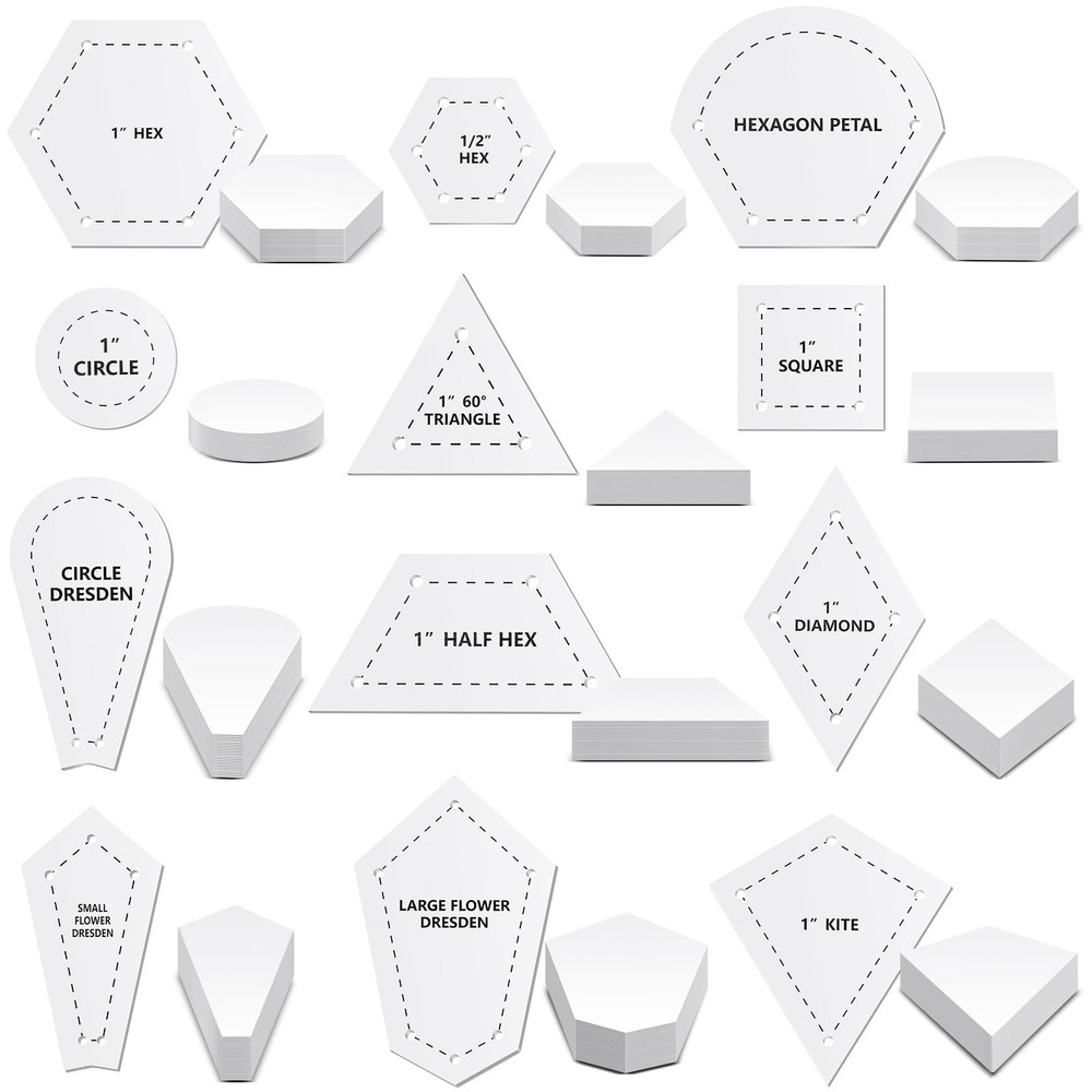 612 Pcs Patchwork Paper Piecing Supplies 12 Shapes Acrylic Patchwork Template...