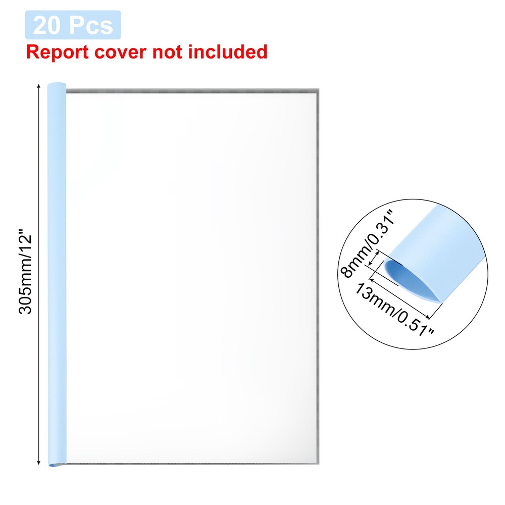 20Pcs 13x8mm Binding Bars, 50 Sheets Capacity, Blue
