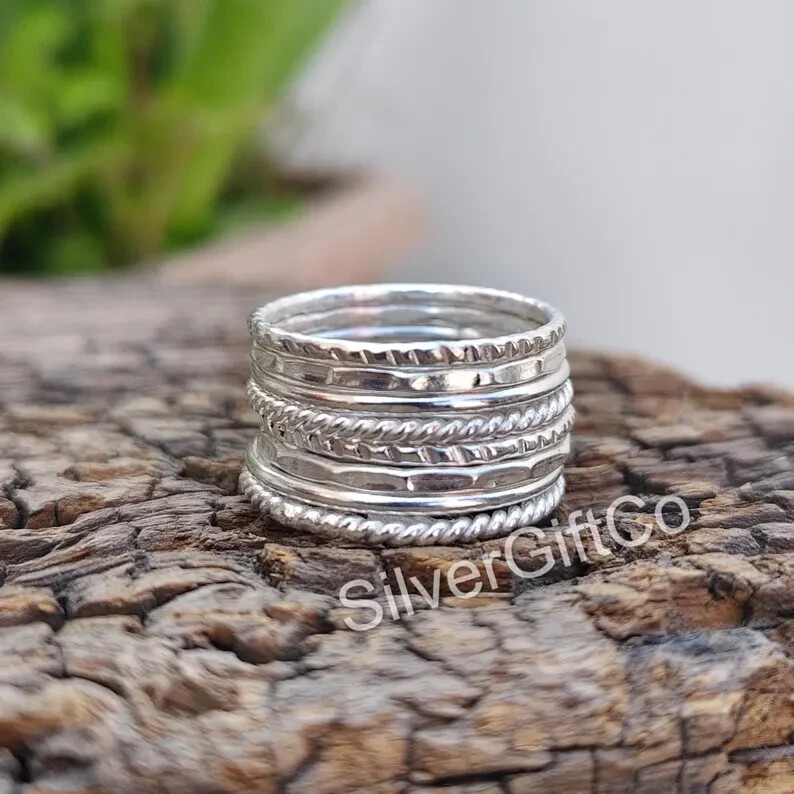 Stacking rings, stackable rings, stack rings, set of 8 ring, Sterling silver