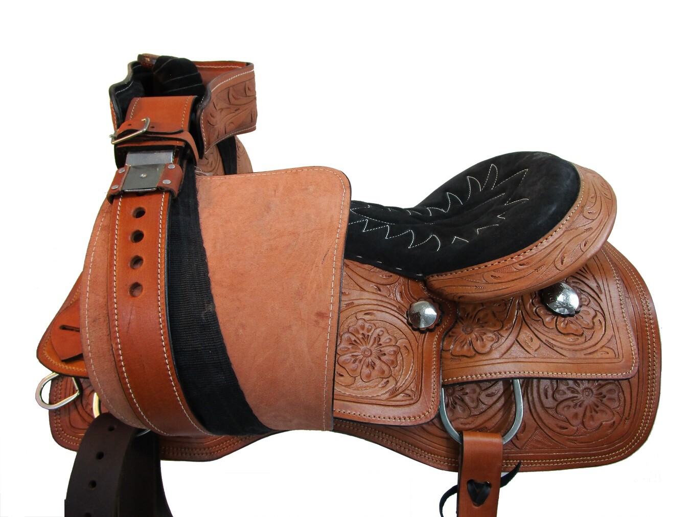 USED COWBOY WESTERN ROPING SADDLE HORSE RANCH FLORAL TOOLED LEATHER 15 16 17 18