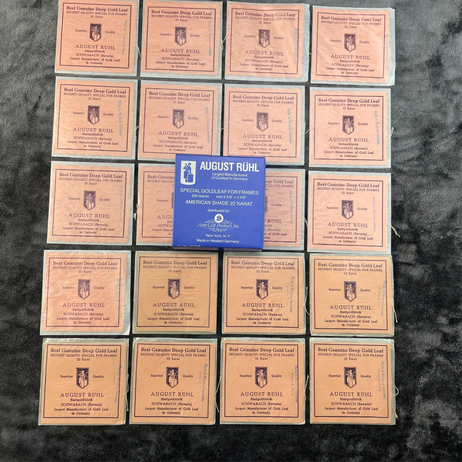 August Ruhl 22 Karat Gold Leaf Frames 500 Leaves American Shade Square NOS
