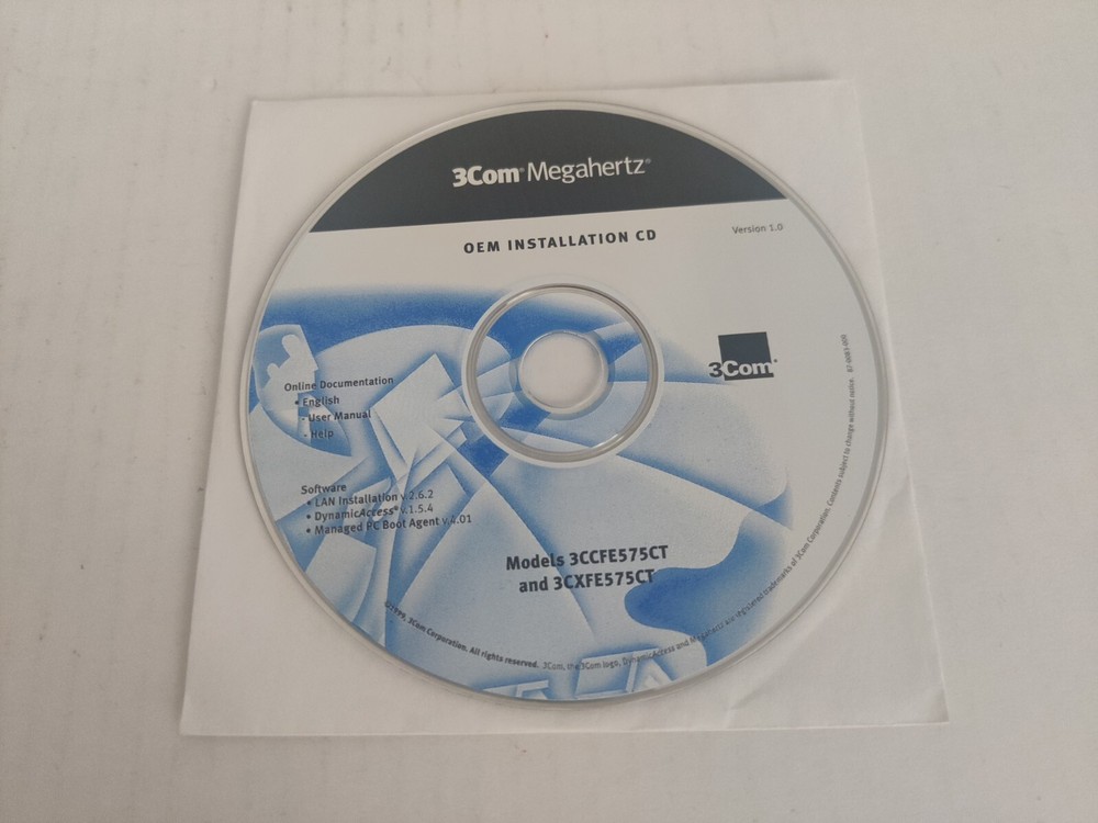 3Com 1999 PC LAN Ethernet OEM Installation CD Disc Only 3CCFE575CT 3CXFE575CT