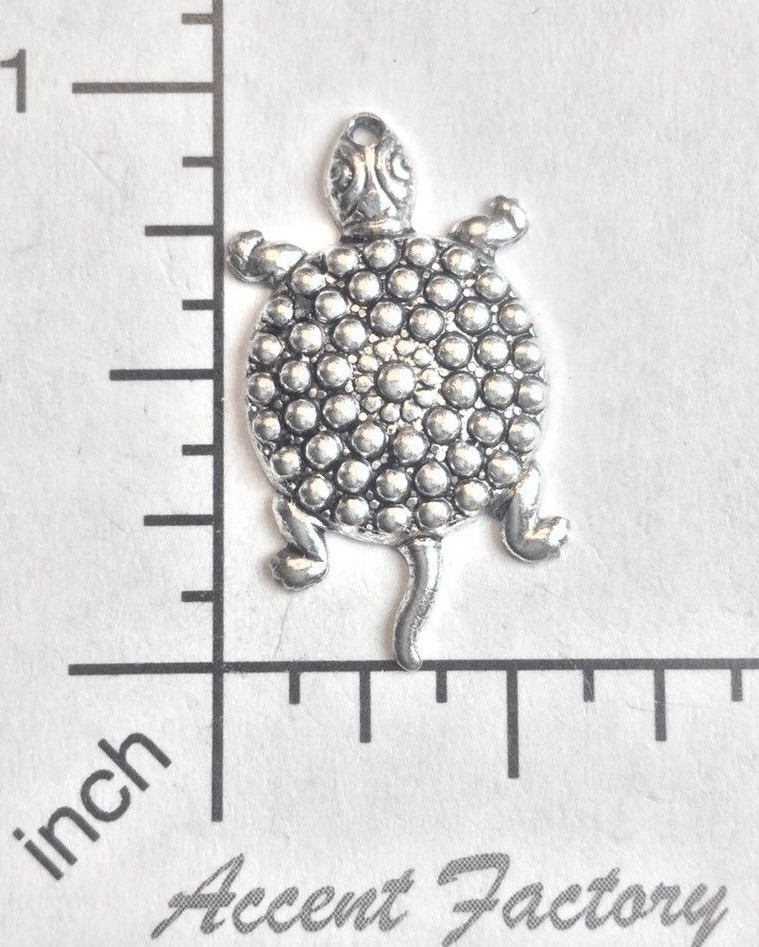 48454 - 3 Pc Turtle Charm Brass Jewelry Finding Matte Silver Ox