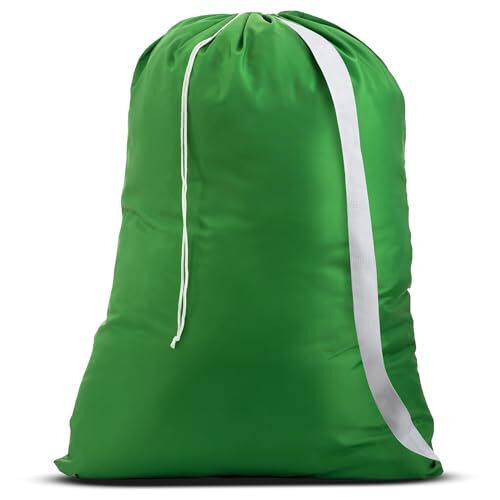 Shoulder Strap Laundry Bag - Drawstring Locking Closure, Durable Nylon Green