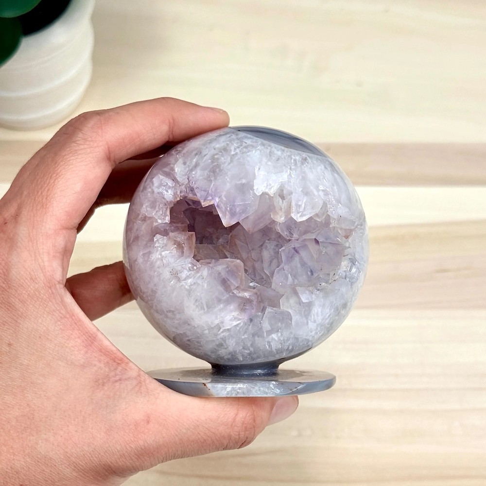 Drusy Amethyst in Agate Geode, Self-Standing Sphere