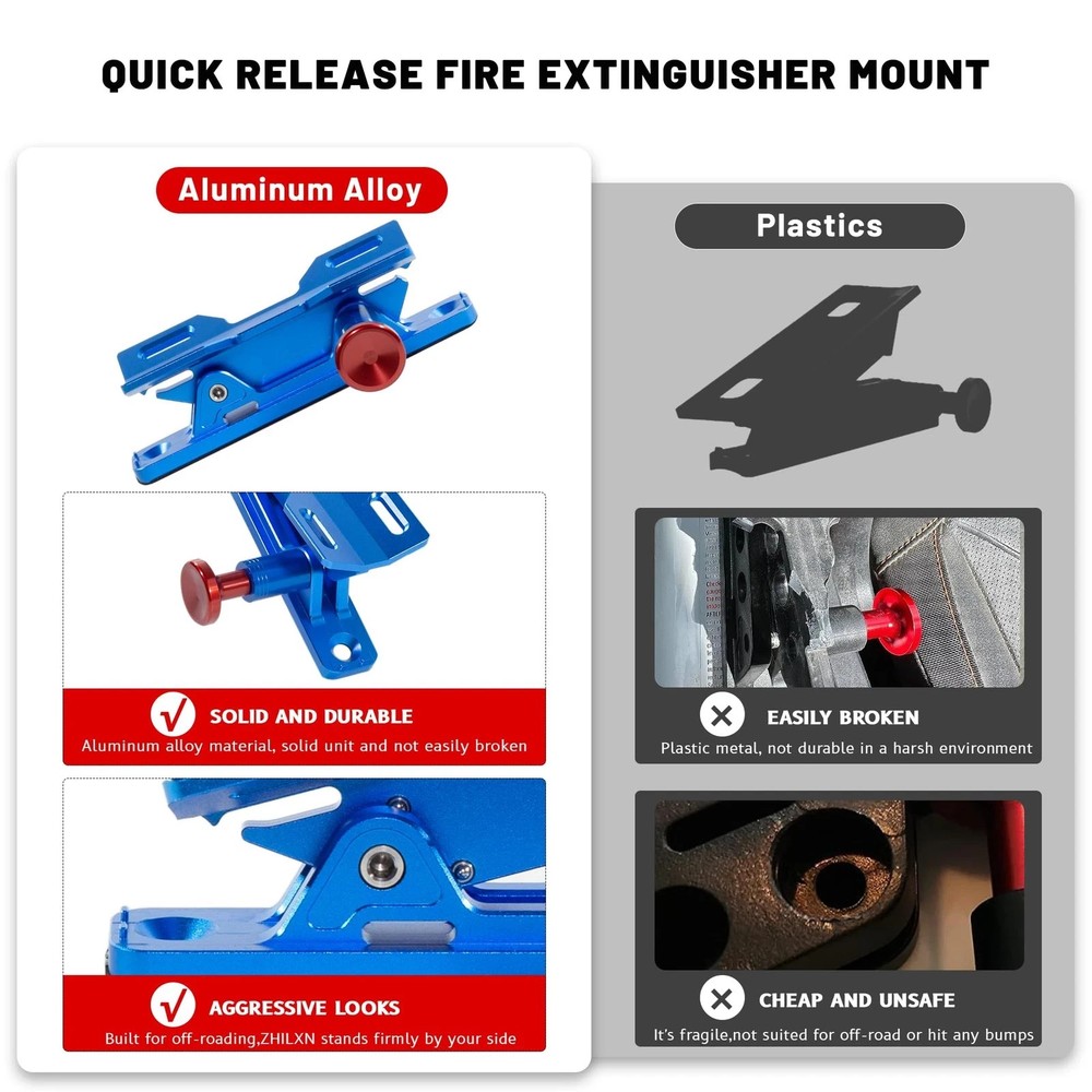 Quick Release Car Fire Extinguisher Mount – Blue Adjustable Aluminum Roll Bar