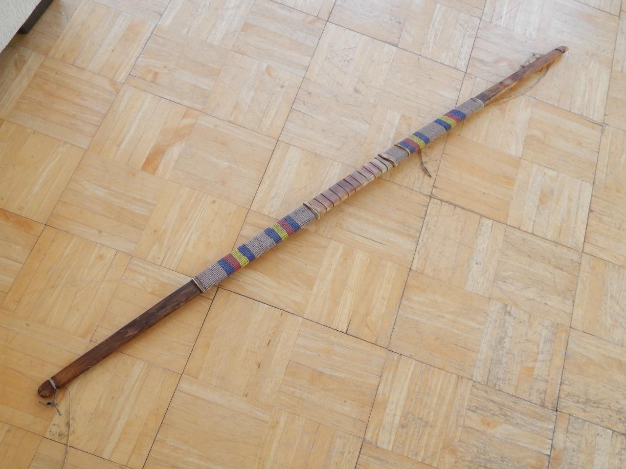 VINTAGE 48" t MID CENTURY NORTHERN PLAINS BEADED HIDE BACKED BOW - NICE !