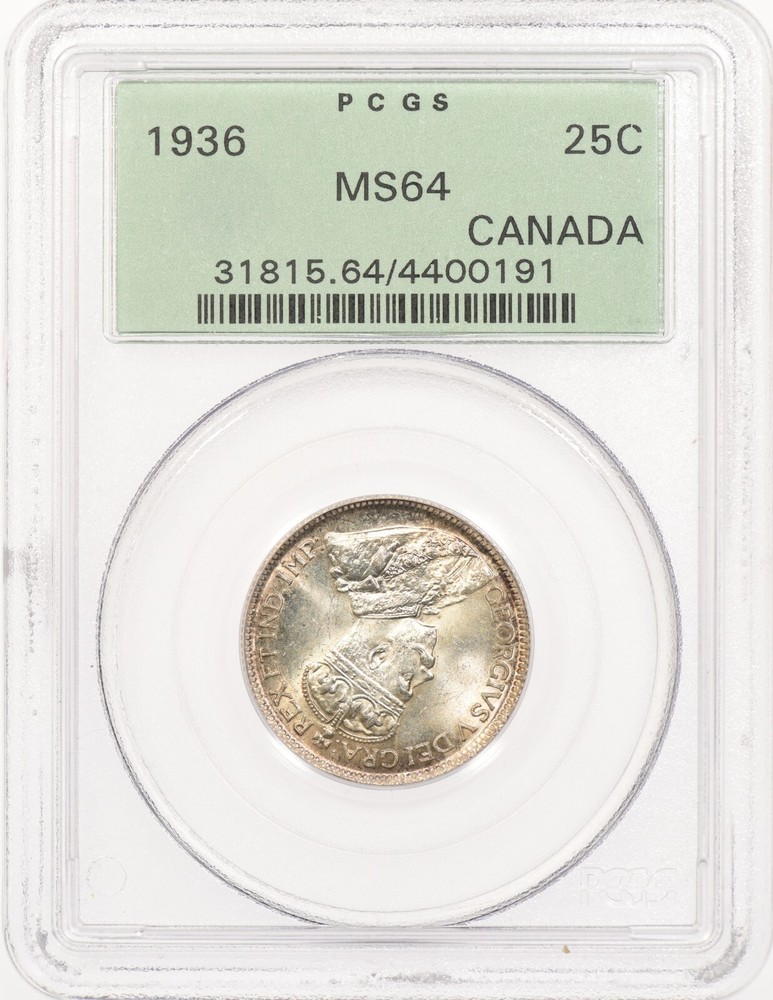 1936 25C Canada Quarter PCGS MS64 OGH