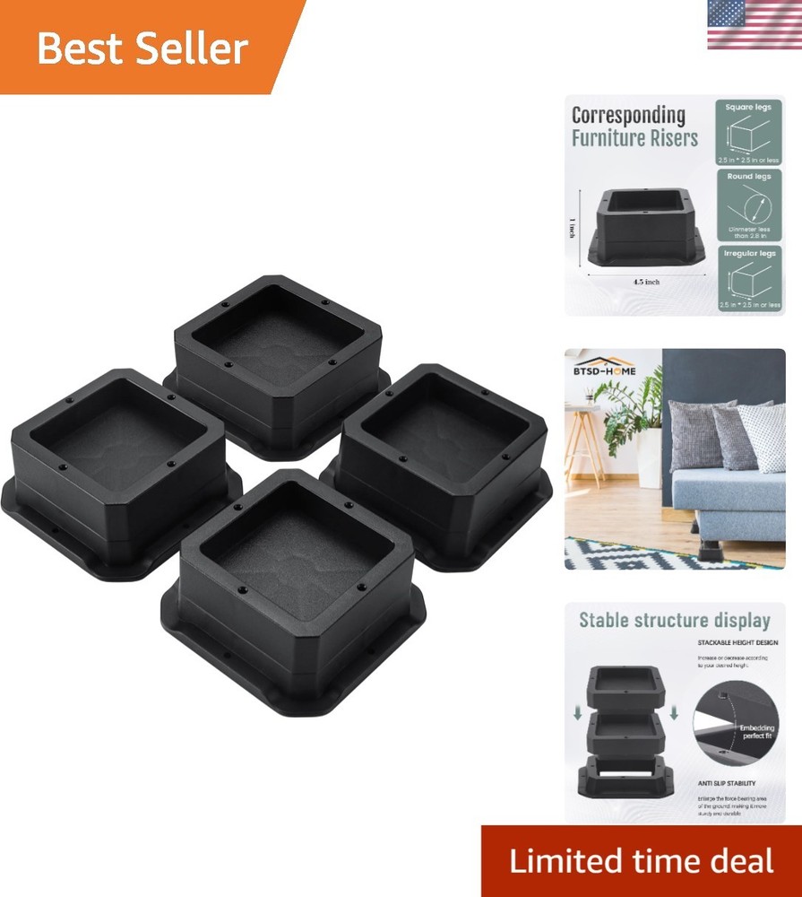 Sleek Plastic Bed Risers - 1-Inch Elevation, Heavy Duty Support Up to 2000lbs
