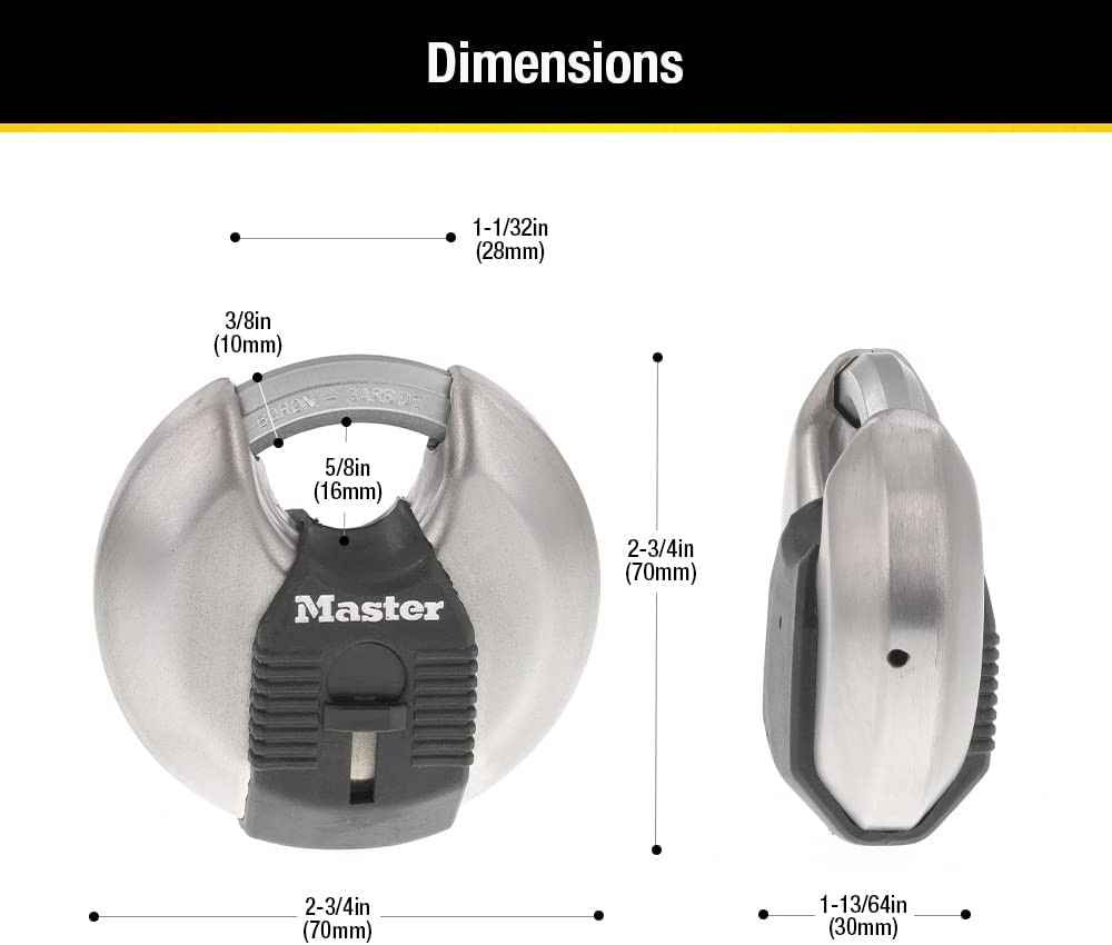 MASTERLOCK M40XKADCCSEN 70Mm Disc Padlock, 2-3/4"