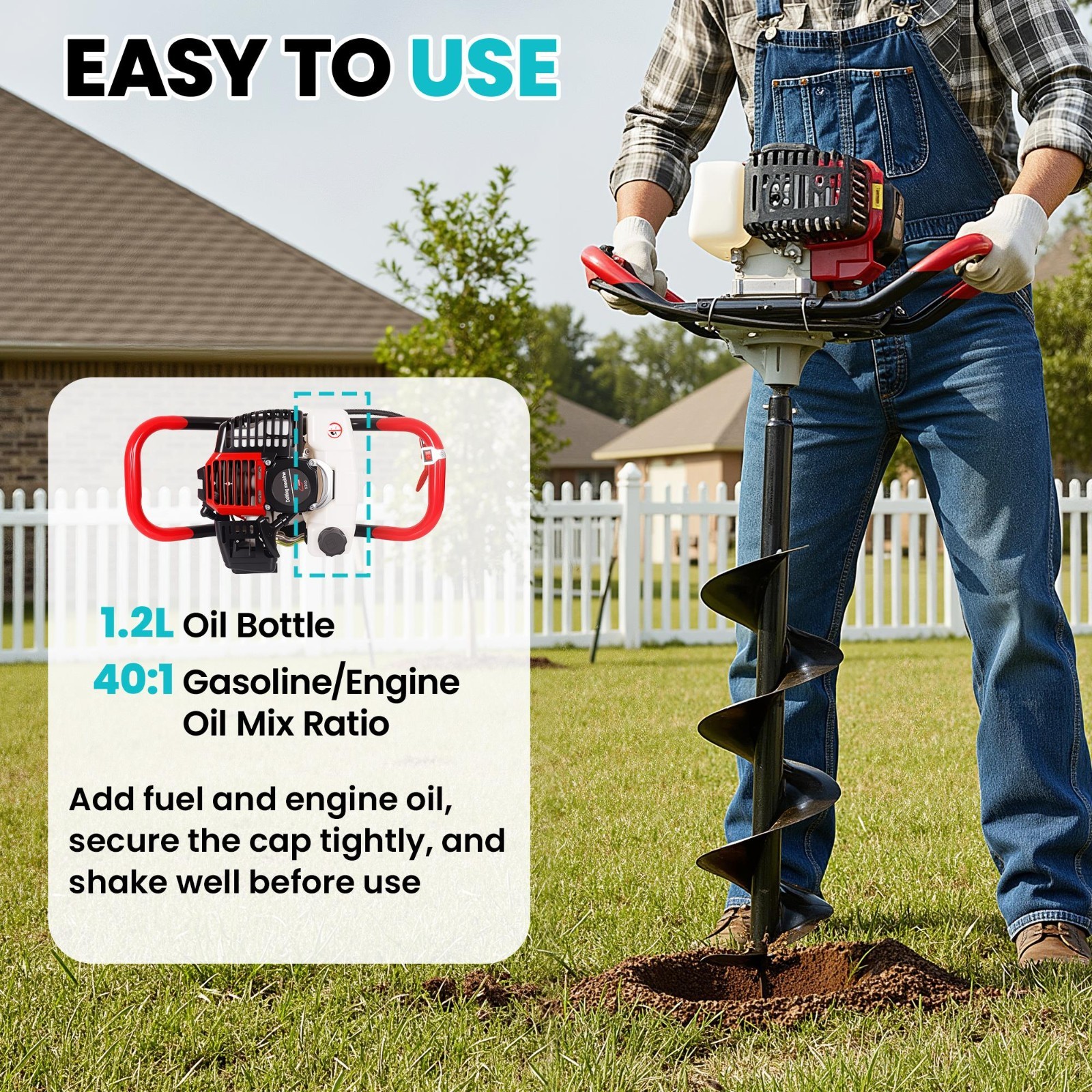 63cc Gas Powered Earth Auger Post Hole Digger Bit Set