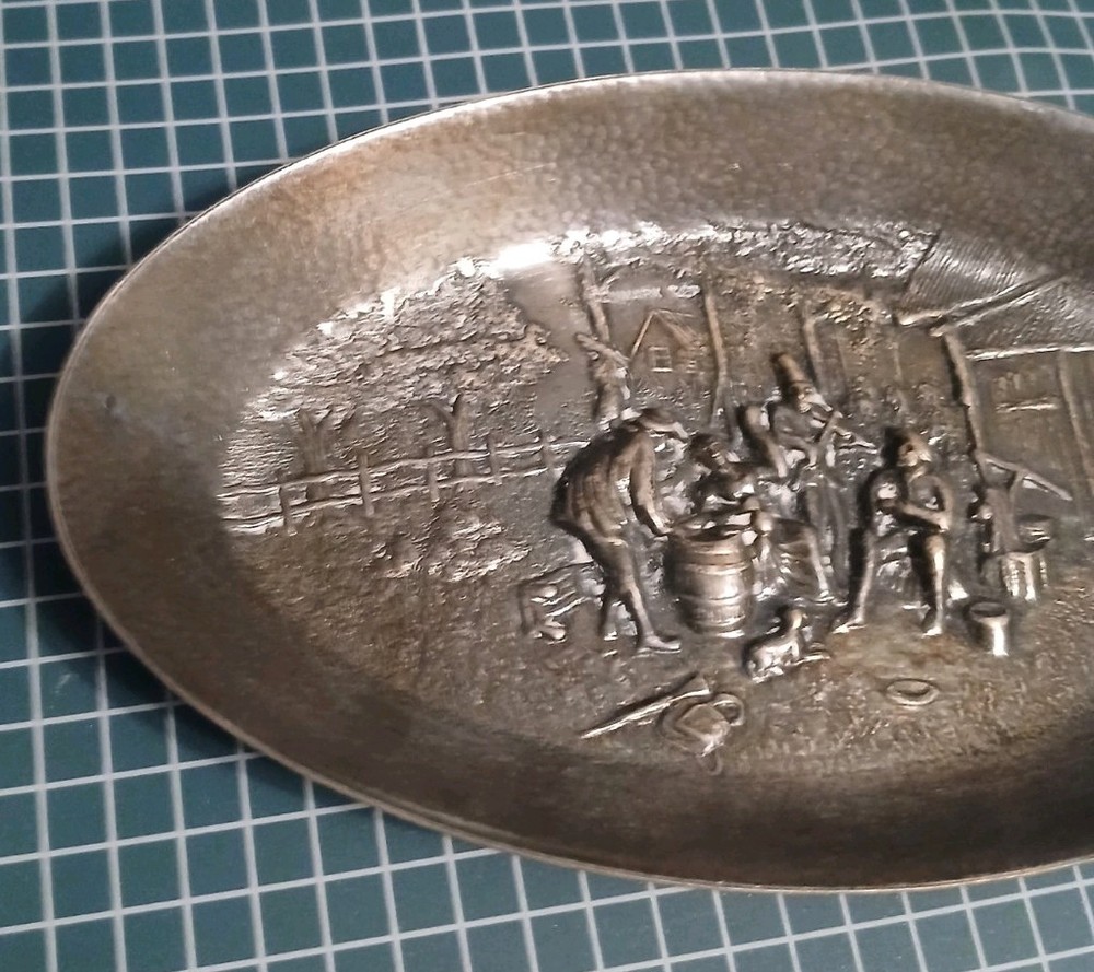 HANS JENSEN DENMARK REPOUSSE TRAY WITH COUNTRY SCENE SILVERPLATE