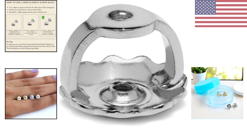 Solid 14K White Gold Earring Back Replacement – Secure Fit .040" Size, Gift Box