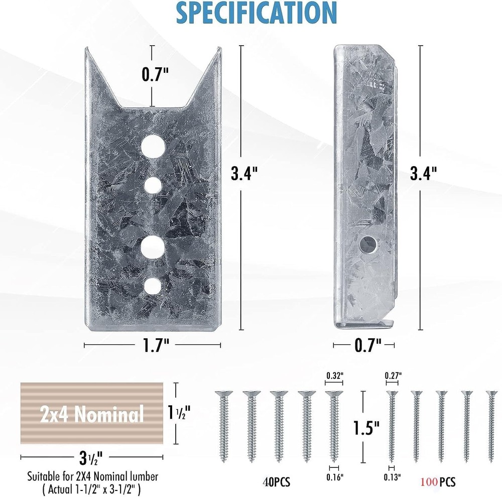 Durable 20-Pack Galvanized Fence Bracket Kit for Quick Install - Includes Screws