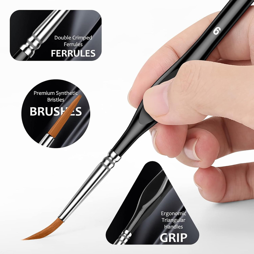 10Pcs Micro Paint Brushes Set with Triangular Handles - for Acrylic, Watercolor,