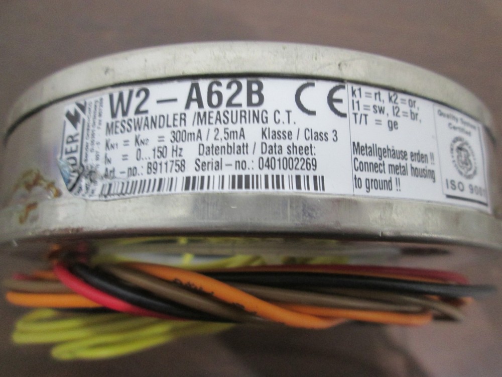 Bender, W2-A62B, B911758, Measuring Current Transformer, Class 3, Used