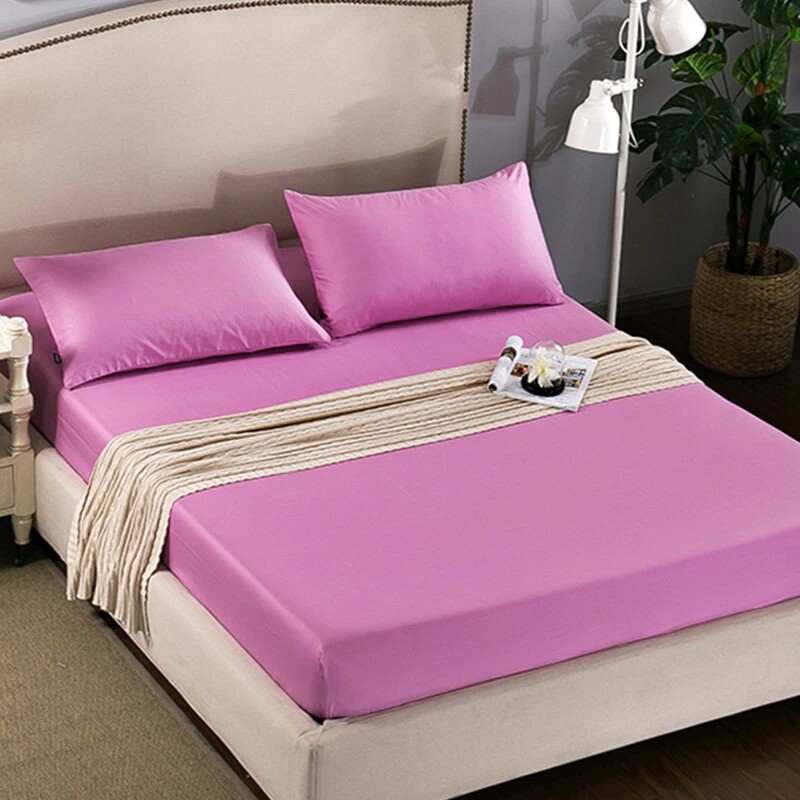 1PCS Fitted Sheet Solid Color Bed Sheets With Elastic Band Double Queen